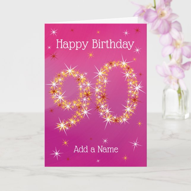 Tarjeta Cumpleaños 90 - 90 en Estrellas - Rosa - 90 años (Orquídea)