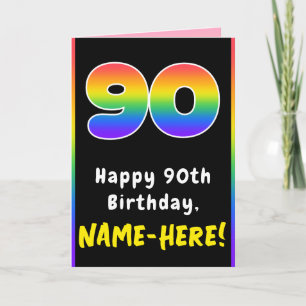 Tarjeta Cumpleaños 90: Arcoiris colorido # 90, nombre pers