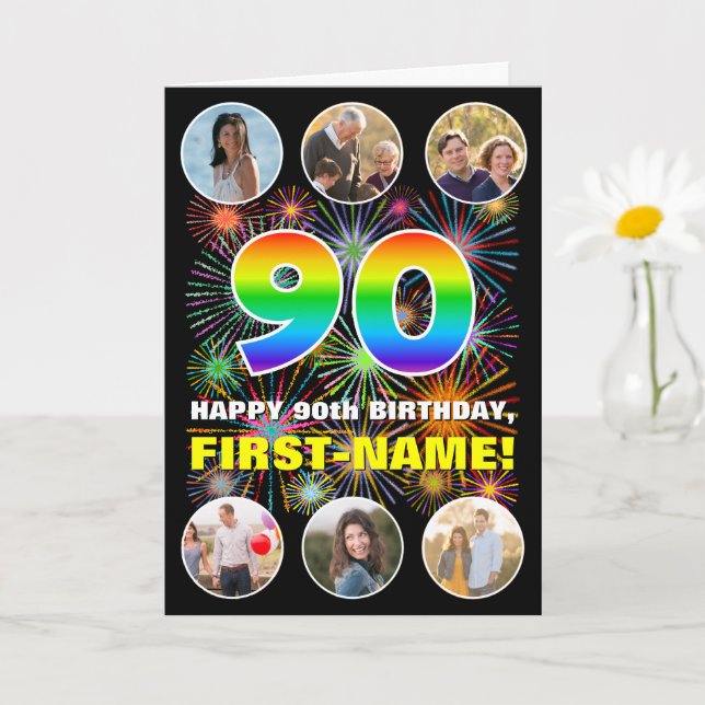 Tarjeta Cumpleaños 90: Arcoiris divertido #, nombre person (Planta pequeña)