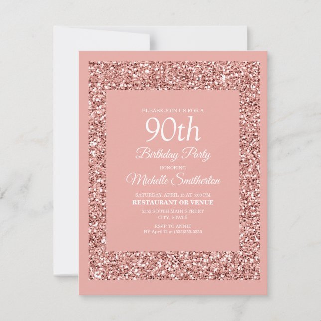 Tarjeta Cumpleaños 90 de mujer con brillo rosa (Anverso)