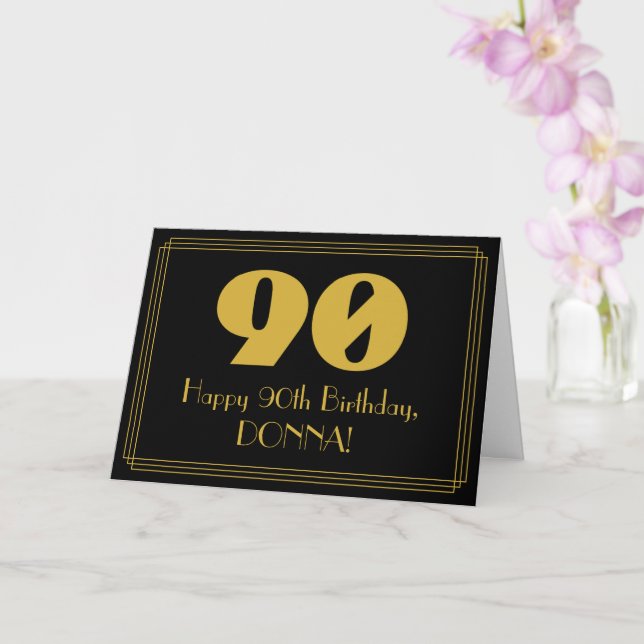 Tarjeta Cumpleaños 90: El estilo Art Decó inspiró "90" y n (Orquídea)