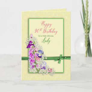 TARJETA CUMPLEAÑOS - 90 - FLORES DE JARDÍN,BOW VERDE