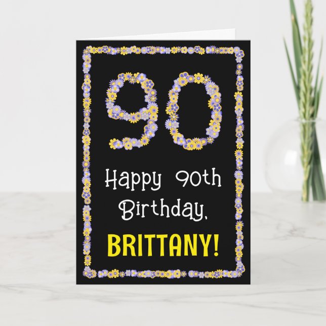 Tarjeta Cumpleaños 90: Flores Florales Número, Nombre Pers (Anverso)