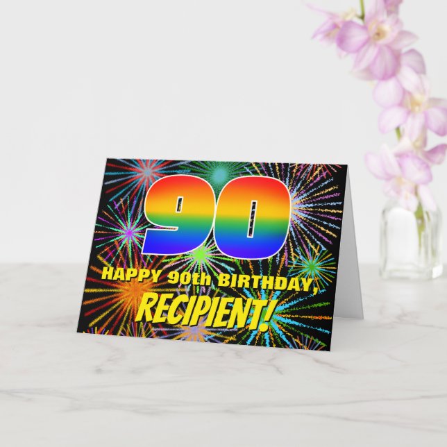 Tarjeta Cumpleaños 90: Fuegos artificiales divertidos y co (Orquídea)