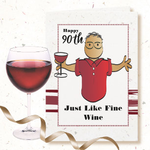 Tarjeta Cumpleaños 90 hombre dibujos animados vino tinto é