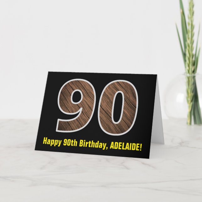 Tarjeta Cumpleaños 90: Nombre + Patrón de Grano de Madera  (Anverso)