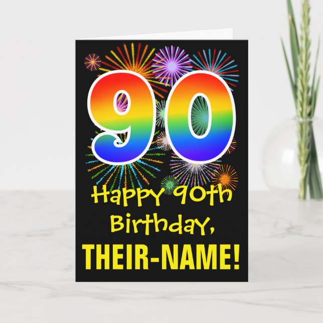 Tarjeta Cumpleaños 90: Patrón de fuegos artificiales diver (Anverso)
