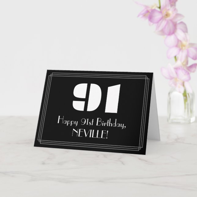 Tarjeta Cumpleaños 91: Aspecto inspirado en el Art Deco "9 (Orquídea)