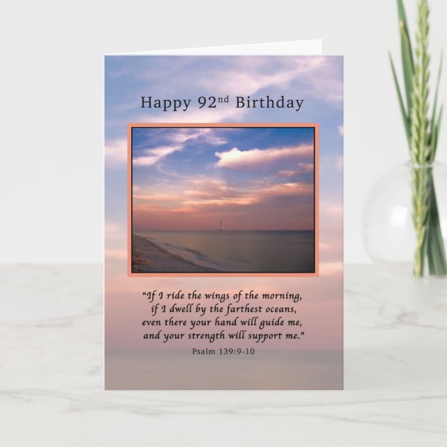 Tarjeta Cumpleaños, 92.o, salida del sol en la playa, (Anverso)