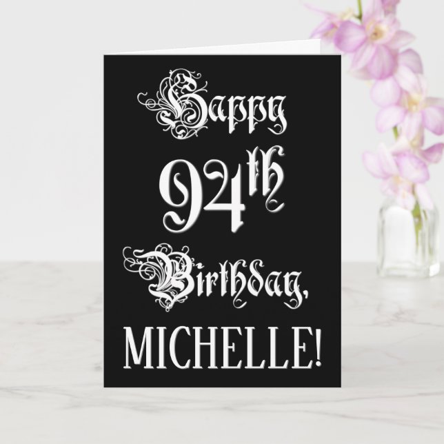 Tarjeta Cumpleaños 94: Elegante guión + nombre personaliza (Orquídea)