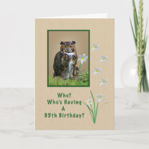 Tarjeta Cumpleaños 95, gran búho y flores