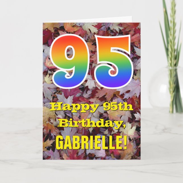 Tarjeta Cumpleaños 95; Hojas Rusas de Otoño; Arcoiris "95" (Anverso)