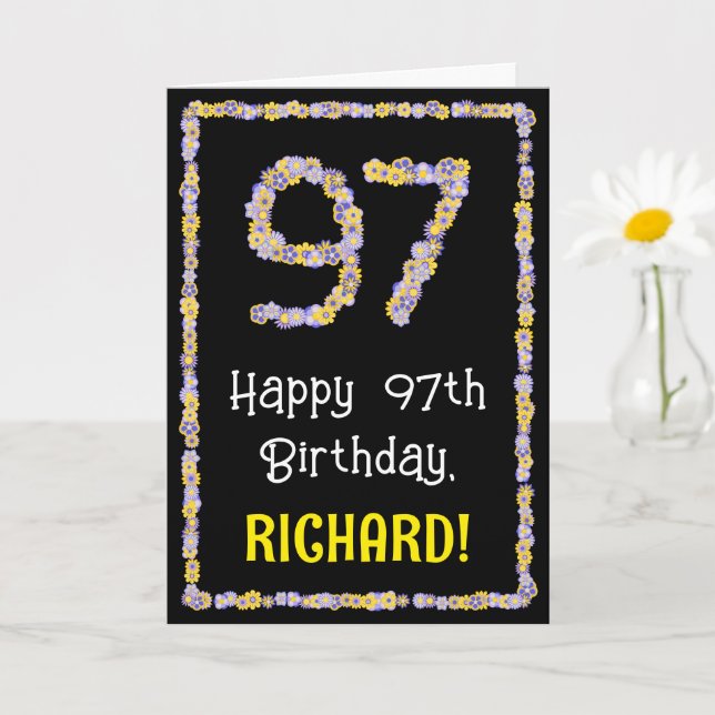 Tarjeta Cumpleaños 97: Flores Florales Número, Nombre Pers (Planta pequeña)