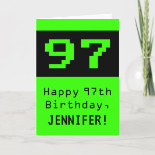 Tarjeta Cumpleaños 97: Nerdy / Geeky Style "97" y Nombre