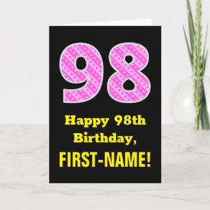 Tarjeta Cumpleaños 98: Bandas rosas y corazones "98" + Nom