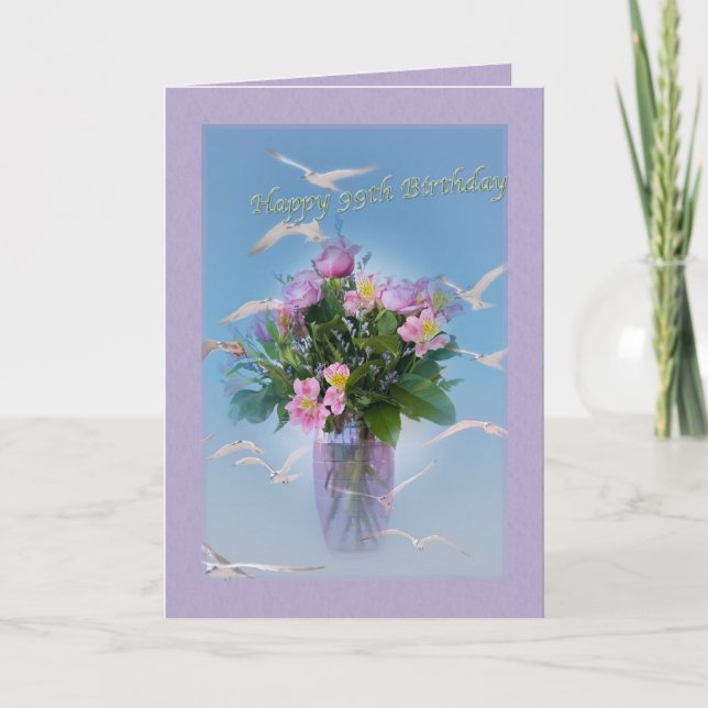 Tarjeta Cumpleaños 99, Flores y Aves (Anverso)