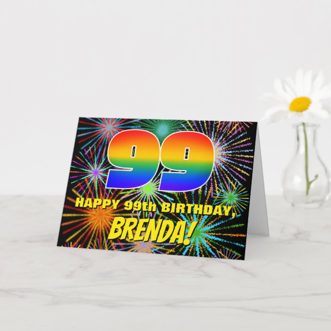 Tarjeta Cumpleaños 99: Fuegos artificiales divertidos y co (Planta pequeña)