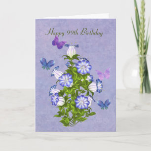 Tarjeta Cumpleaños 99, Mariposas y Flores Campanas