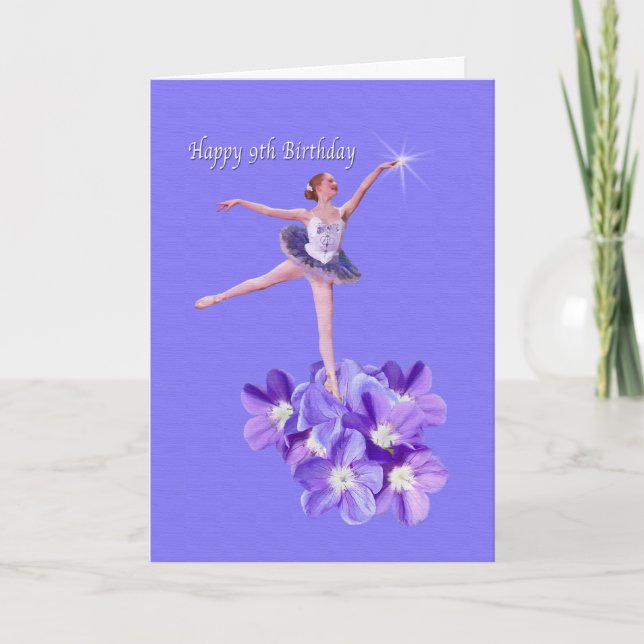 Tarjeta Cumpleaños, 9, Ballerina y Violetas (Anverso)