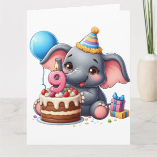 Tarjeta Cumpleaños 9 de elefante lindo