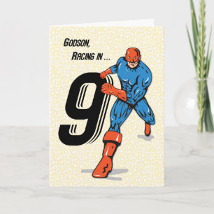 Tarjeta Cumpleaños 9 del ahijado Superhéroe