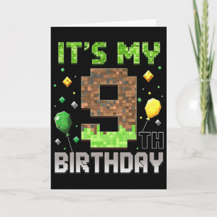 Tarjeta Cumpleaños 9 niños Gamer Pixel 9 años videojuego