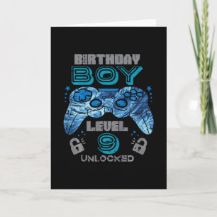 Tarjeta Cumpleaños 9 niños Jugador Nivel 9 Desbloqueado Vi