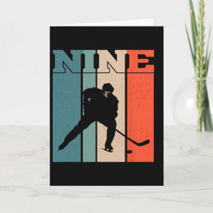 Tarjeta Cumpleaños 9 Retro Hockey sobre Hielo Niño Niña 9 