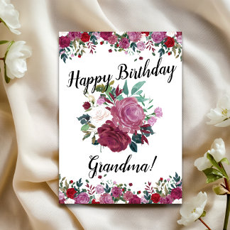 Tarjeta Cumpleaños Abuela Acuarela Rosas Rojas