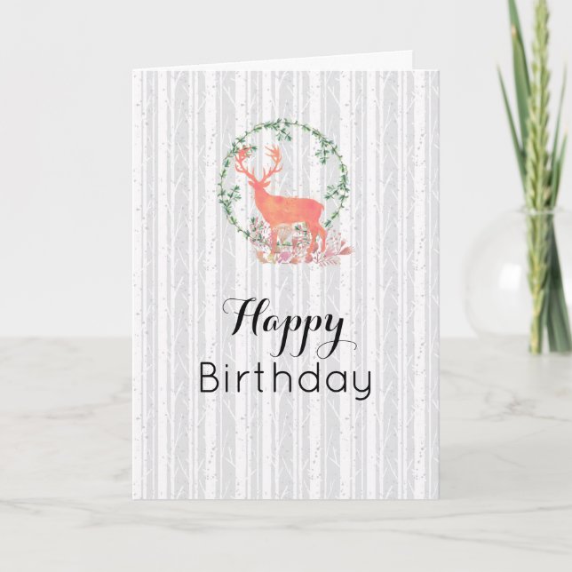 Tarjeta Cumpleaños Acuarela Boho Reno Rústico (Anverso)