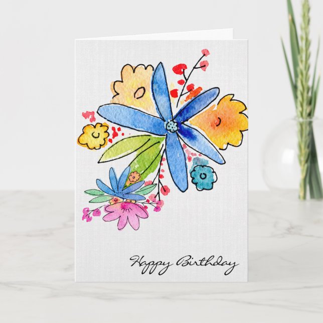 Tarjeta cumpleaños acuarela floral (Anverso)