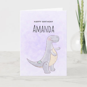 Tarjeta Cumpleaños acuarela juguete dinosaurio gris lindo