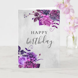 Tarjeta Cumpleaños. Acuarela morada lila floral