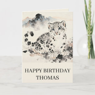 Tarjeta Cumpleaños adorable del leopardo de las nieves