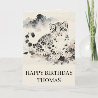 Tarjeta Cumpleaños adorable del leopardo de las nieves