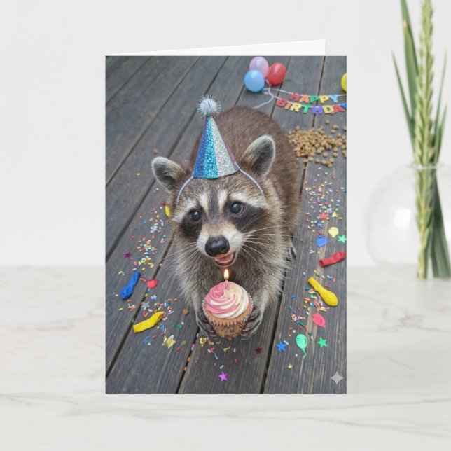 Tarjeta Cumpleaños adorable mapache  (Anverso)
