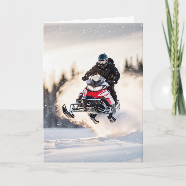 Tarjeta Cumpleaños Airborne Snowmobiler (Anverso)