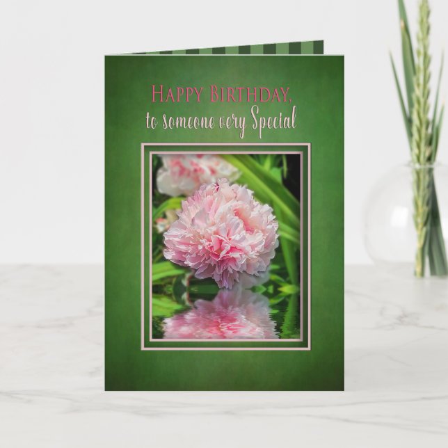 Tarjeta Cumpleaños, alguien especial Peonies rosados/refle (Anverso)