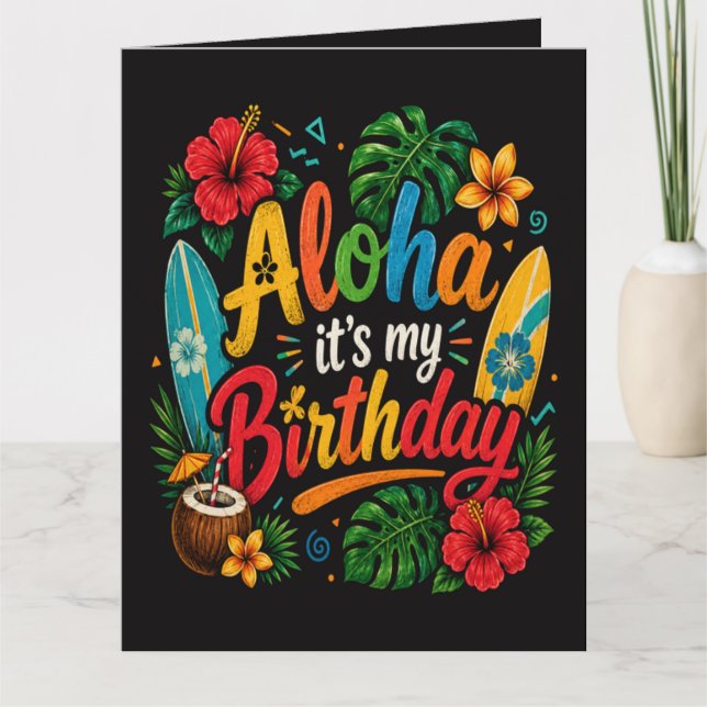 Tarjeta Cumpleaños Aloha Hibisco Hawái (Anverso)