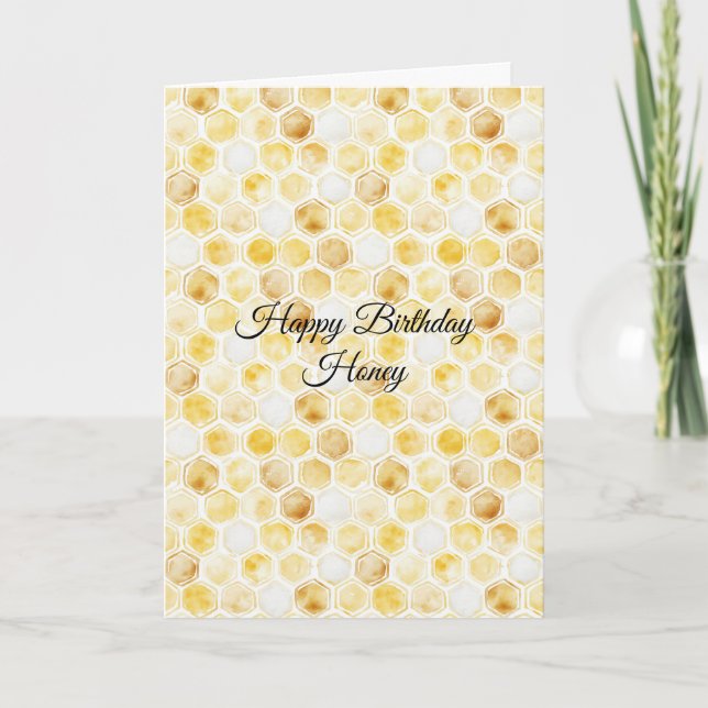 Tarjeta Cumpleaños Amarillo Dorado Panal (Anverso)