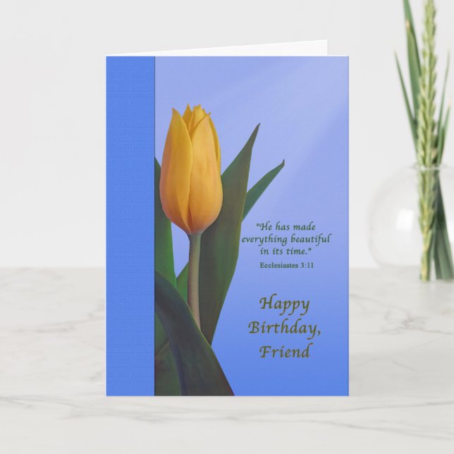 Tarjeta Cumpleaños, Amigo, Flor de Tulipano Dorada (Anverso)