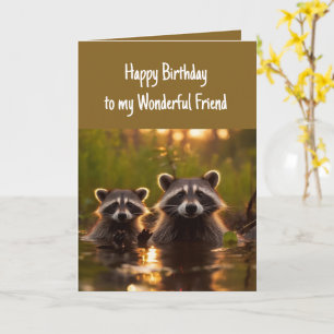 Tarjeta Cumpleaños Amigo Maravilloso Mapaches Divertidos L