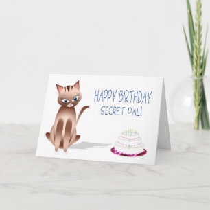 Tarjeta CUMPLEAÑOS - Amigo secreto - Gato Kitty - Pastel