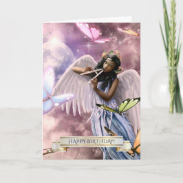 Tarjeta Cumpleaños. Ángel con mariposas