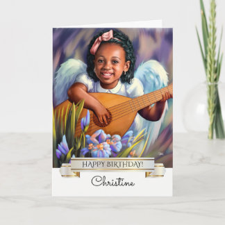 Tarjeta Cumpleaños. Ángel pequeño con Lute