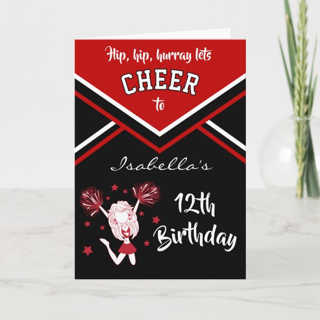 Tarjeta Cumpleaños animadora - Nombre y edad DIY - Rojo os (Anverso)
