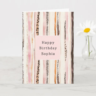 Tarjeta Cumpleaños Animal Leopardo Marrón Crema Rosa Rubor