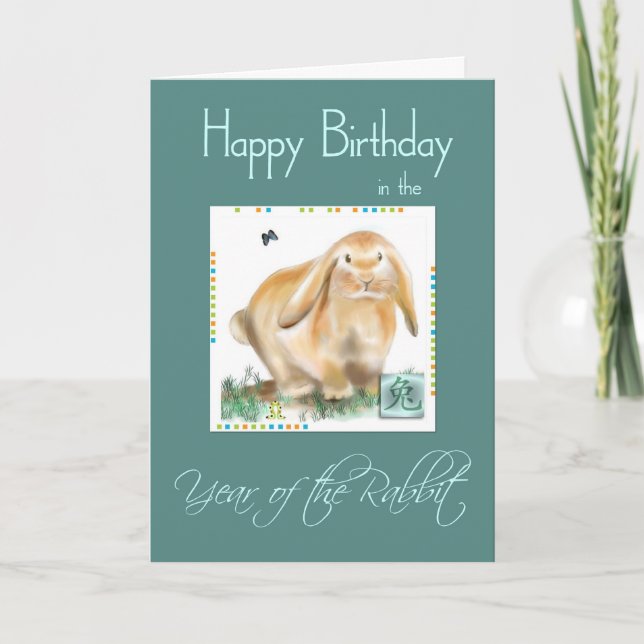 Tarjeta Cumpleaños-Año feliz de conejo/de liebres (Anverso)
