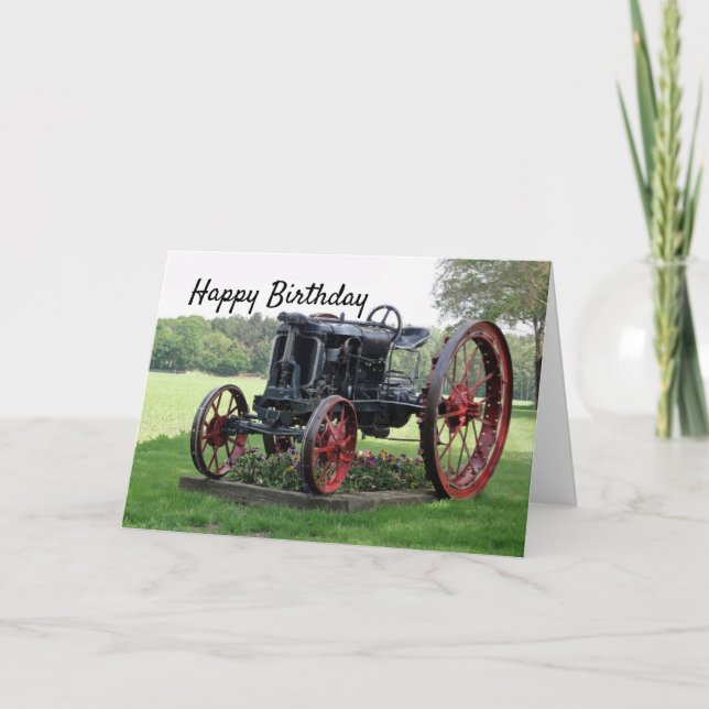 Tarjeta Cumpleaños antiguo del tractor (Anverso)