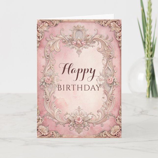 Tarjeta Cumpleaños Antiguo Grunge Rosa (Anverso)